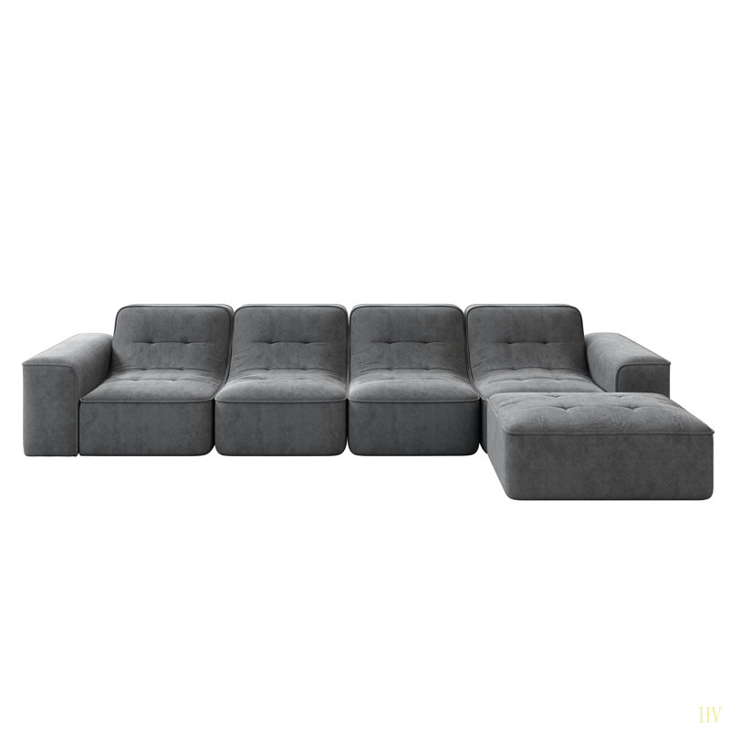 Ensemble de canapé modulaire de 143,7 po avec repose-pieds amovible, conception capitonnée, siège profond, méridienne et chaise d'appoint, canapé en chenille étincelant bricolage moderne pour salon, appartement, bureau