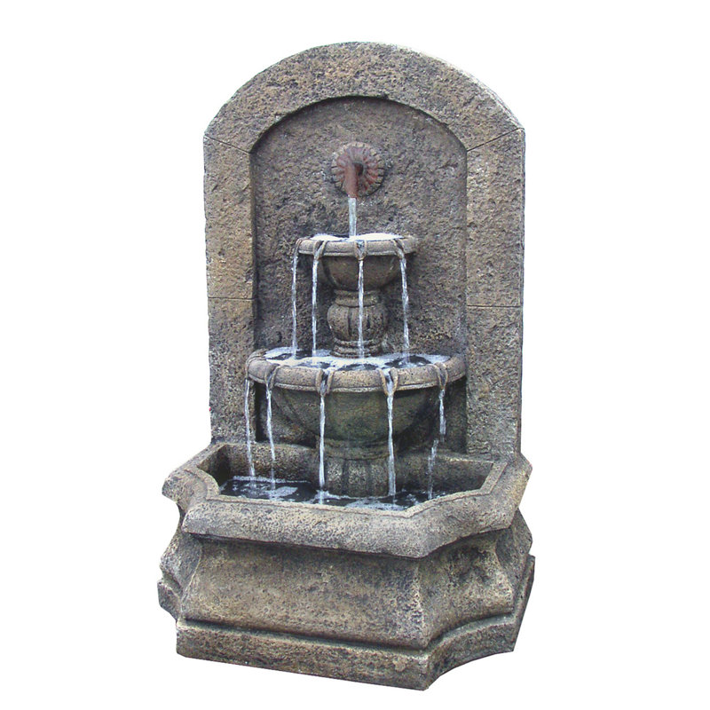 Portofino Handcrafted Outdoor Concrete / Cement Weather Resistant Wall Base Fountain, Ancient Stone
