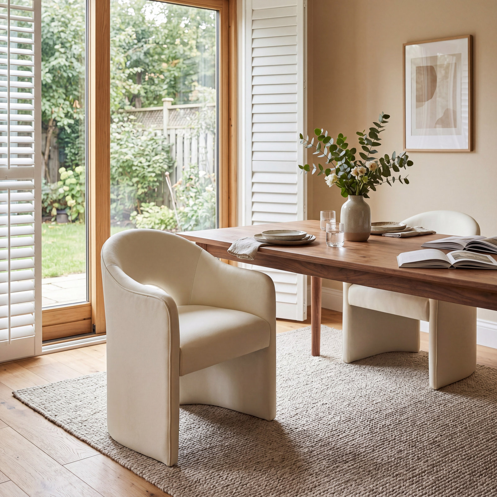 Estrela Velvet Dining Armchair, Ivory