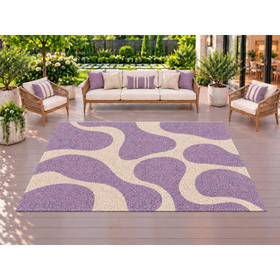 Tapis d'extérieur 5' x 7' Lilac Flow, épais, uni, imperméable, en PVC bouclé, tapis de patio robuste, tapis intérieur/extérieur à séchage rapide pour porche, terrasse, balcon, entrée, camping-car.