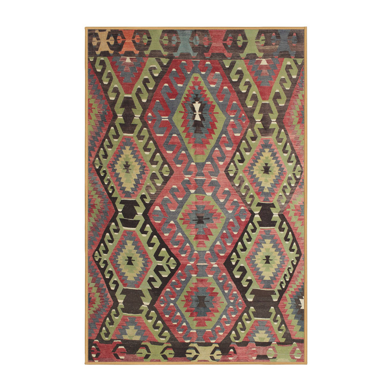 Tapis vert/rose traditionnel Santibanez, Rectangle 2 pi x 3 pi