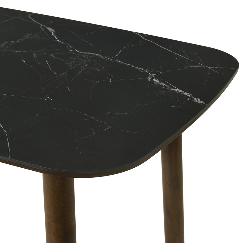 Caviness Mid-Century Table de salle à manger rectangulaire en bois au fini noyer avec plateau en pierre frittée