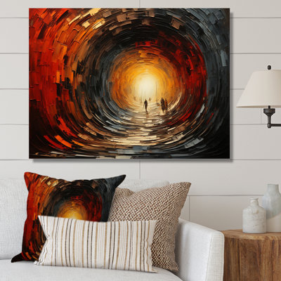Tunnel abstrait en bois rouge II sur toile