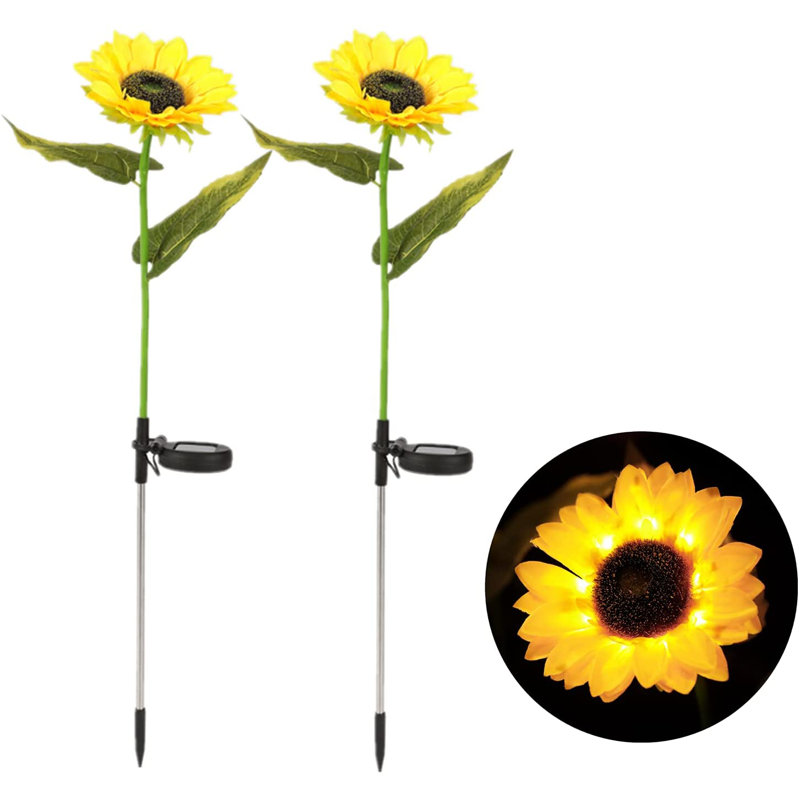2 lumières de piquet de jardin solaires à DEL tournesol pour décoration de jardin, H 9 po x l 3 po x P 3 po