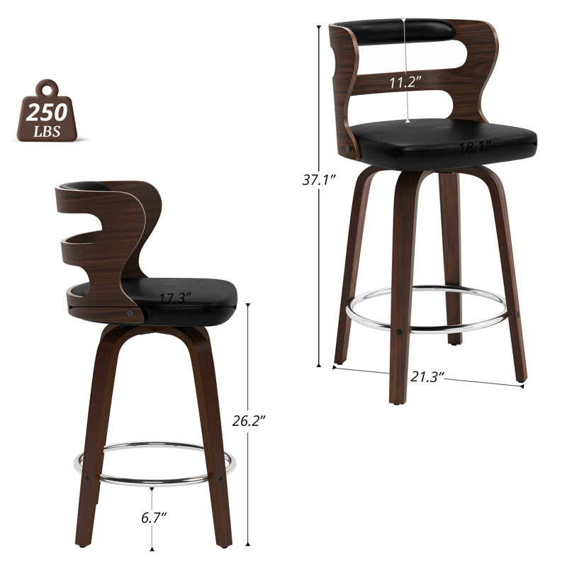 Tabouret de comptoir pivotant rembourré avec structure en bois manufacturé Deshunda, Noir