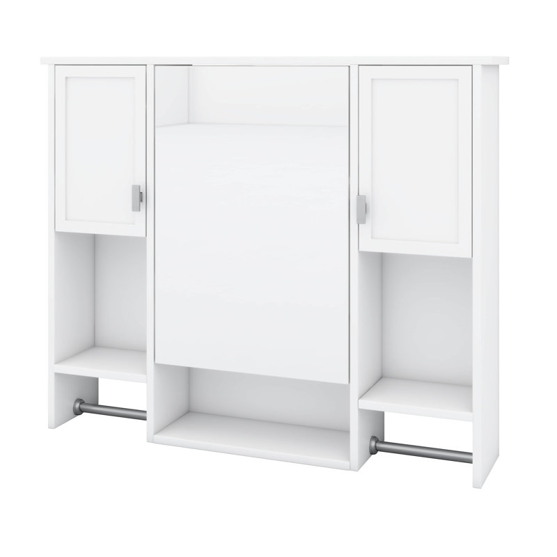 Armoire de rangement murale pour salle de bain avec miroir Armoire à pharmacie moderne avec tablettes ouvertes et cachées et porte-serviettes double