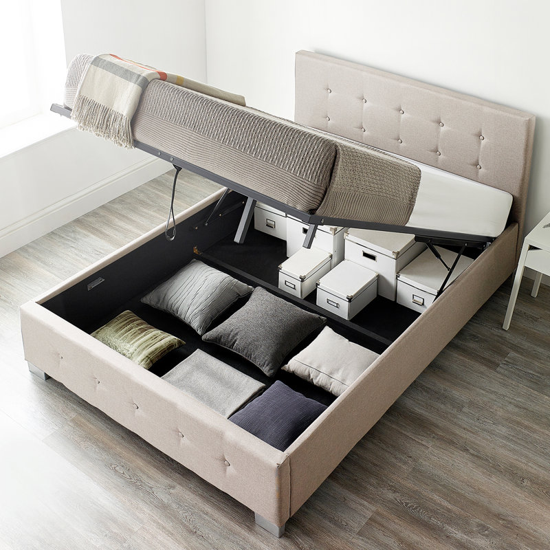 Caddo Fabric Upholstered Ottoman Bed Frame, Double (4'6), Natural