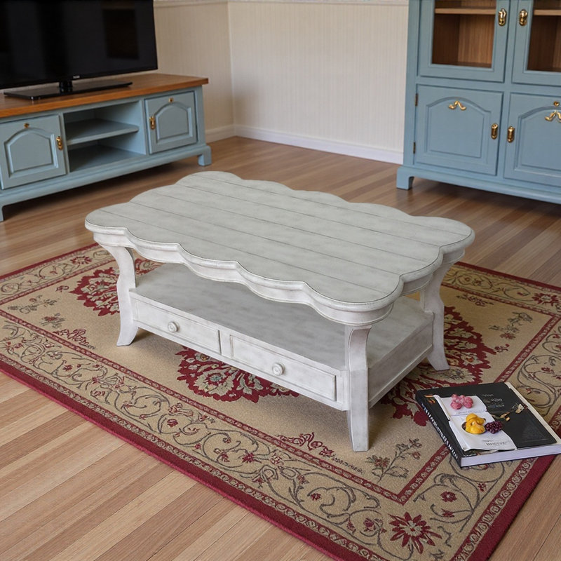 Table basse de style rétro américain, Blanc cassé, Blanc cassé
