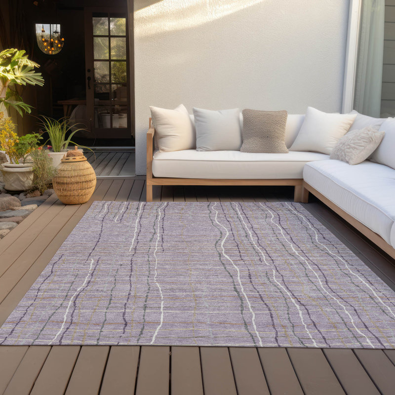 Lavender Stripe Synthetic Flat Woven Washable Rug 2'6" x 3'10"