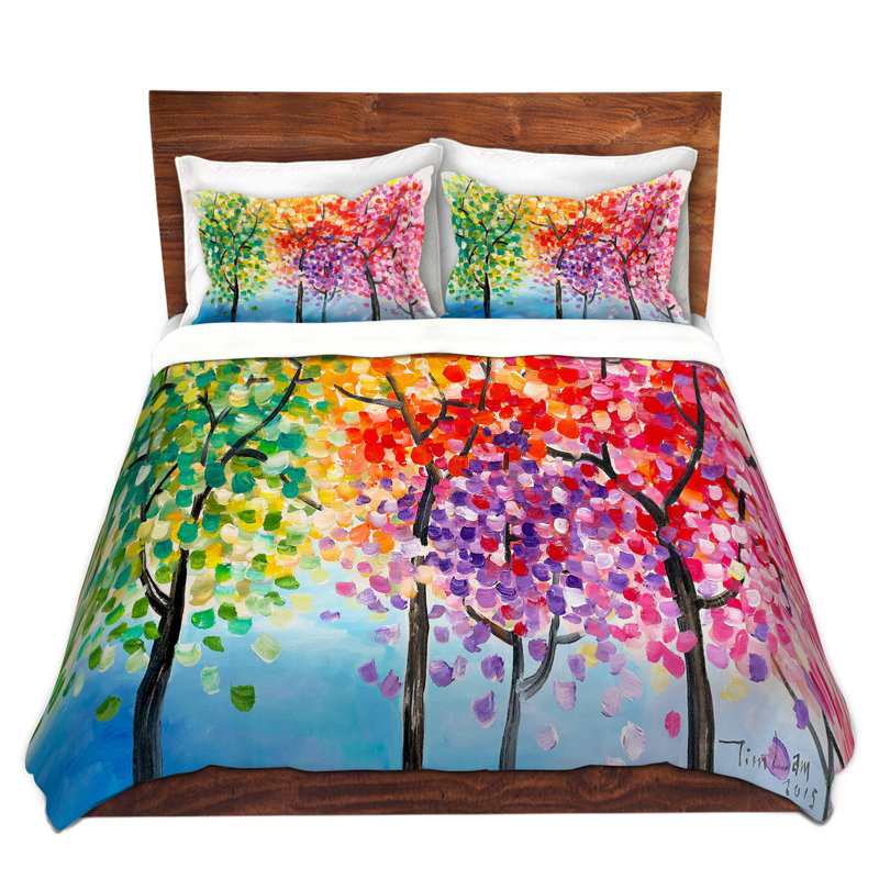 Ensemble de housse de couette coloré trees iii, 1 housse + 2 taies très grand lit