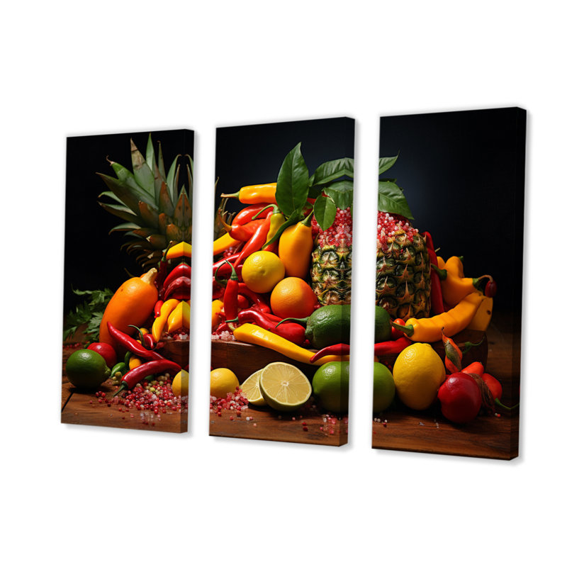 «Caribbean Fruits II» sur toile, ensemble de 3 pièces, H 28 po x l 36 po x P 1 po