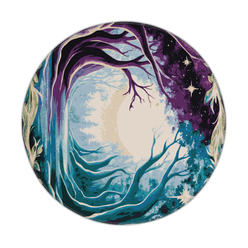 Moonlit Forest Indoor And Outdoor Area Rug, Round 5'
