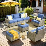 Tommy 7 Person Wicker/rattan Sofa Seating Group With Cushions