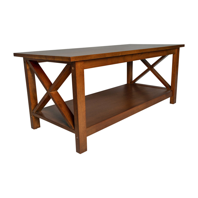 Crary Farmhouse Style Solid Wood Coffee Table with Traditional Crisscross Accents, Brown, Brown