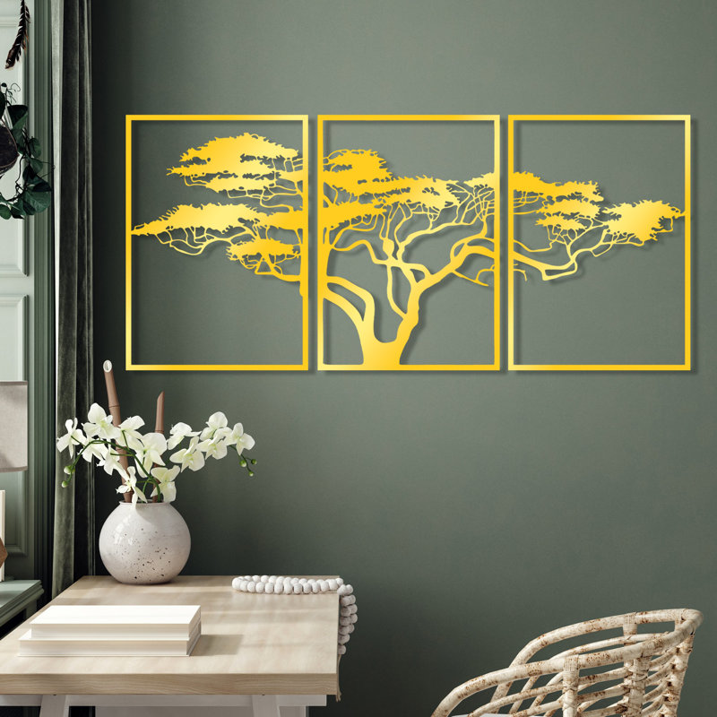 Accessoire mural décoratif en métal, H 28,7 po x l 20,1 po x P 0,6 po, Doré