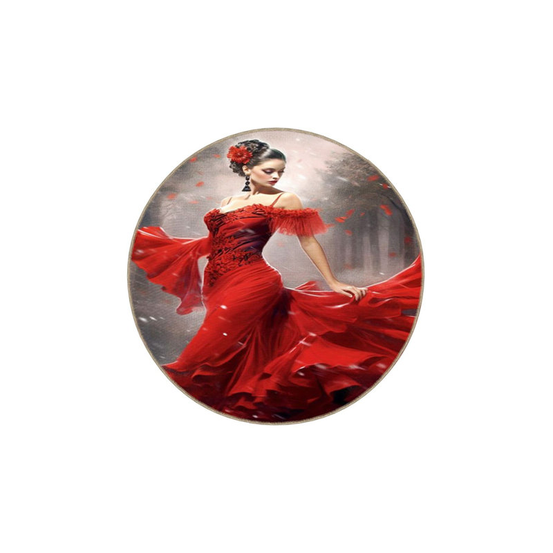 Red Dress Woman Pattern Woven Base Rug Machine Washable, Runner 3'3" x 6'7" Rug Pad Included