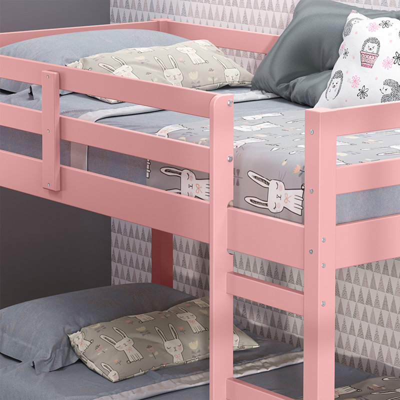 Lit mezzanine rose en bois massif, taille simple