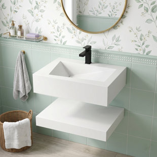 Double Layers Floating Vanity Stone Resin Bathroom Sink Wall-Mounted Vessel Sinks