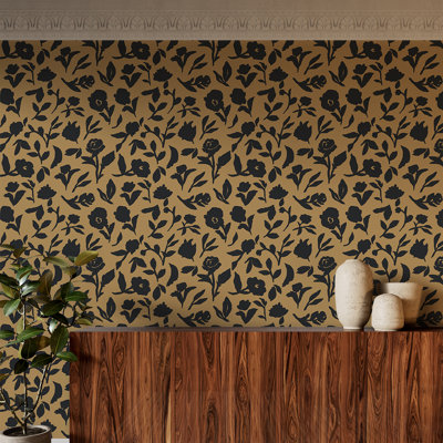 Dancing Pansy Peel and Stick Wallpaper by She She, Camel, 28 sq. ft.