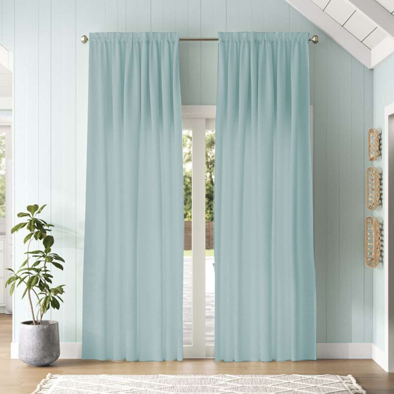 Joe Semi-Sheer Rod Pocket Polyester Curtain Panel Pair, 52" W x 96" L, Cloud Blue