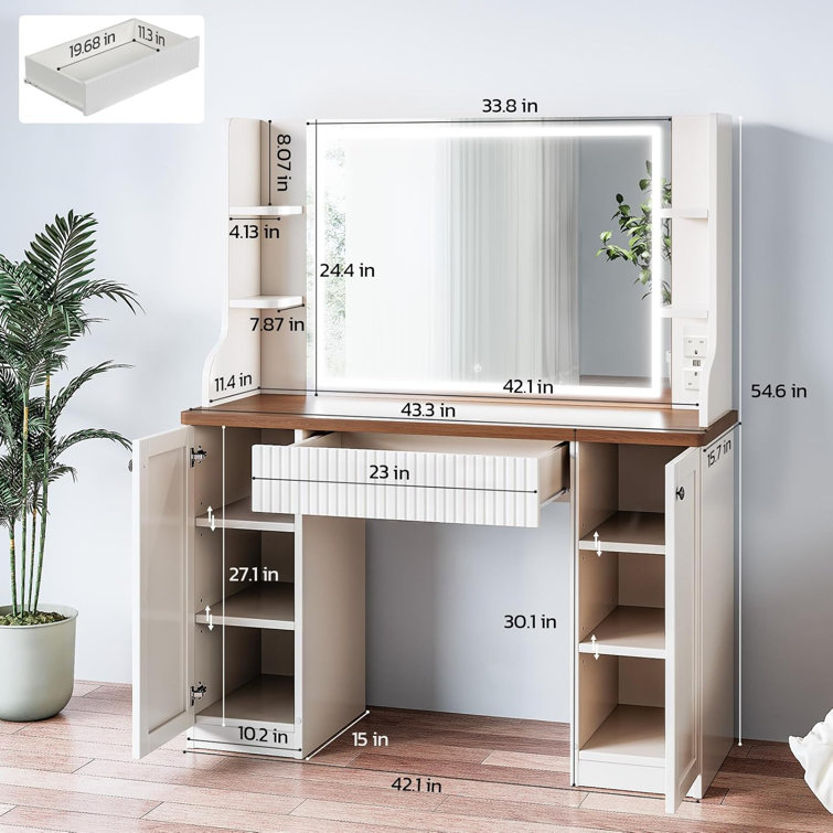 Dressing Table With Mirror And Drawers With Adjustable Brightness