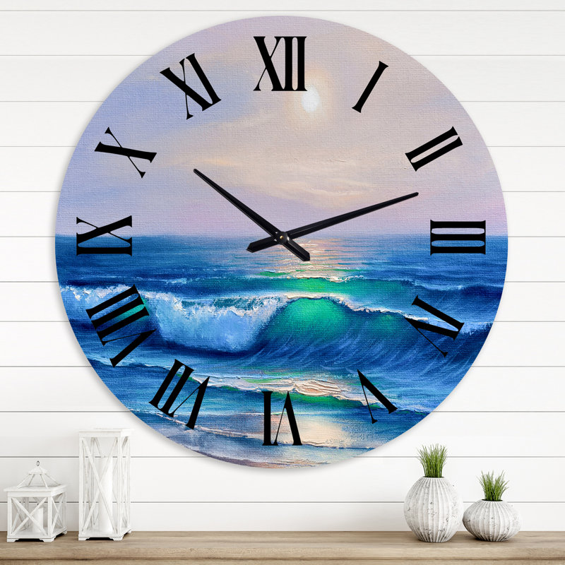 Horloge murale bord de mer V - Reflectioning Throug Braking Waves, Médium