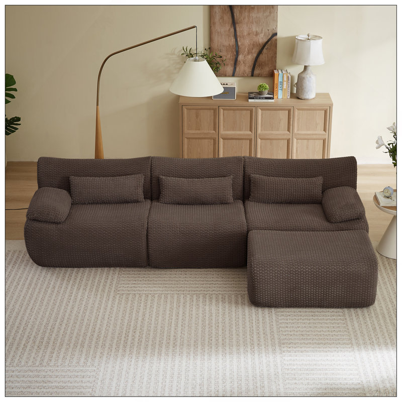 L Sofa, Cloud Boneless Couches for Living Room, Modern Modular Sectional Sofa, Oversized, Brown