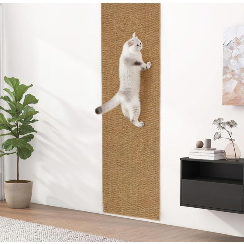 Tapis à griffer pour chat, tapis à griffer pour tapis mural grimpant de 6 pi x 16 po, protecteur de meuble pour canapé - brun