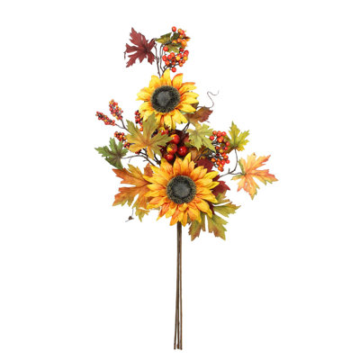 30" Yellow Fall Harvest Berry and Sunflower Bundle Artificial Spray