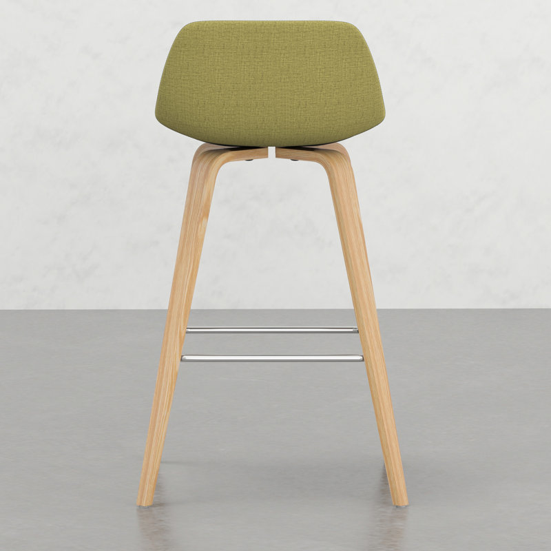Tabouret Mid-Century 2 - siège rembourré, placage de bois, repose-pieds, revêtement polyvalent en tissu acide, base en contreplaqué