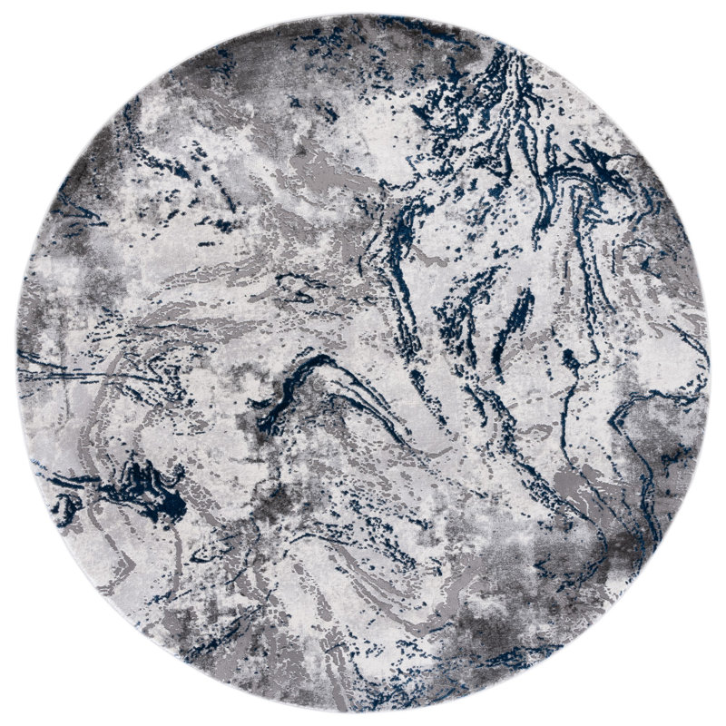 Prevatte Abstract Gray/Blue Area Rug, Round 6'7"