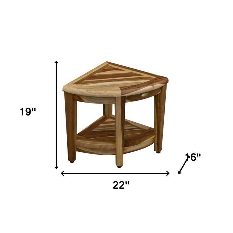 Ripley 22" Compact Teak Wide Corner Shower Outdoor Bench With Shelf In Natural Finish