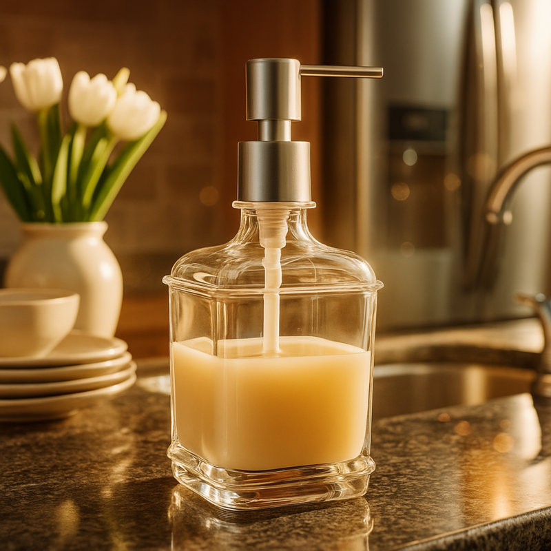 Distributeur de savon carré Oggi 10 oz - Pompe argent satiné