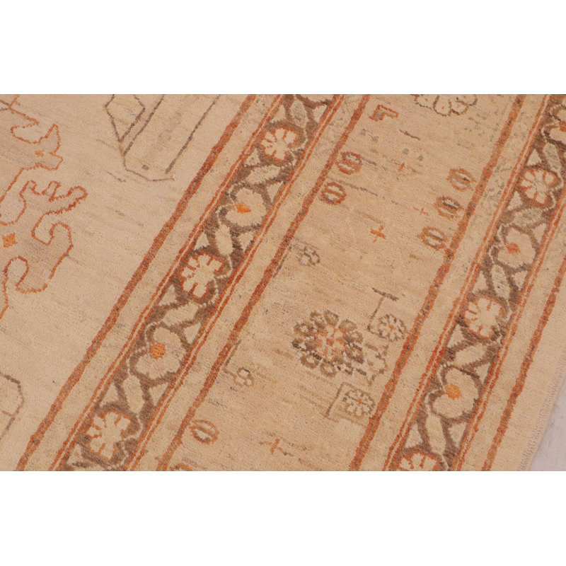 Tapis oriental brun clair en laine noué à la main 9 pi x 12 pi Dorr