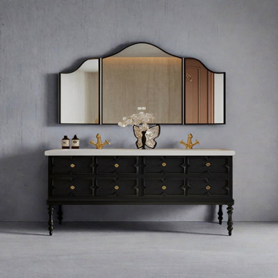 Vintage-style rock slab seamless bathroom cabinet
