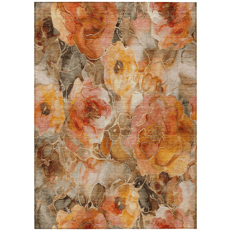 Machine Washable Indoor/Outdoor Xhevrie Orange Rug, Rectangle 5' x 7' 6"