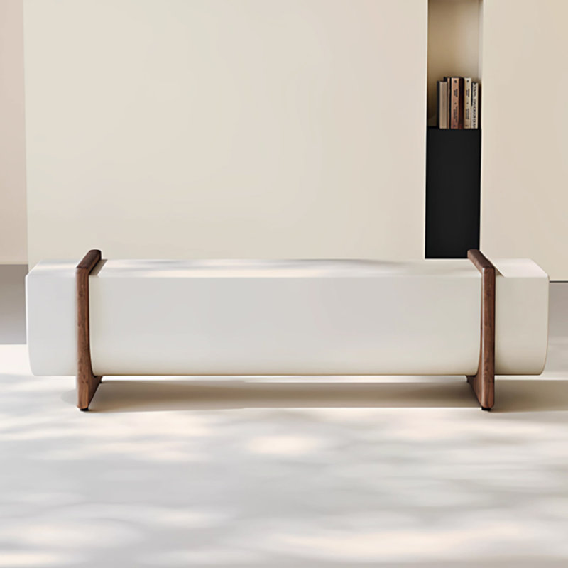 Banc rembourré en bois massif blanc, H 17,72 po x L 55,12 po x P 15,75 po, Blanc