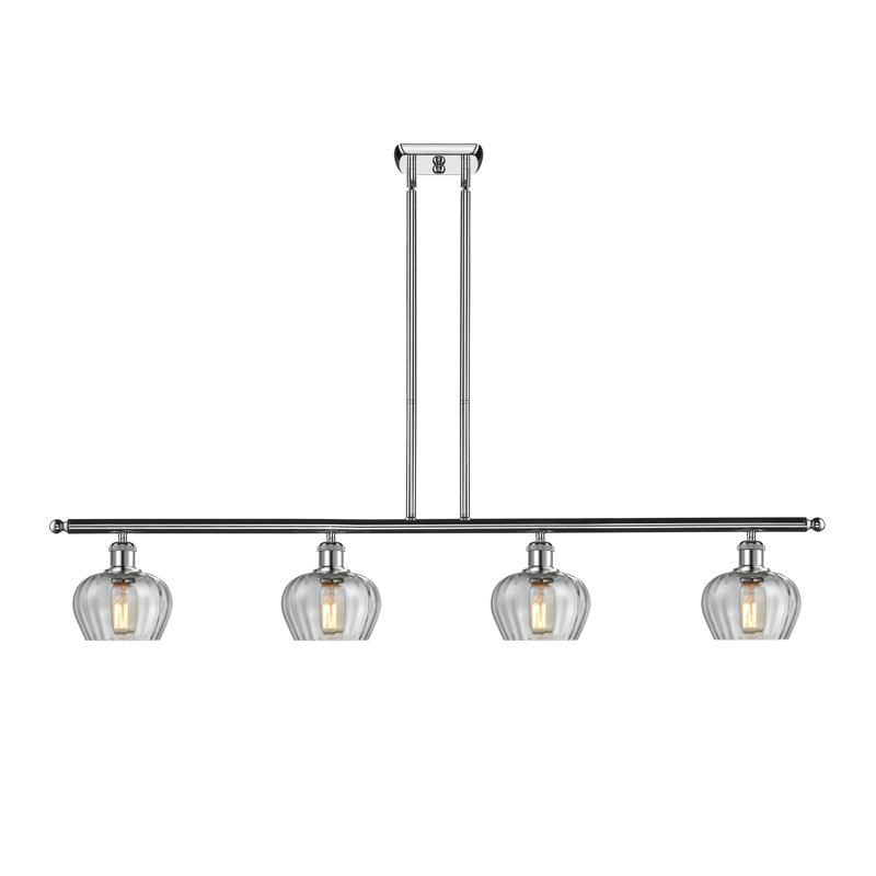 Luminaire suspendu linéaire à 4 lumières pour îlot de cuisine Patrina, Ampoule DEL 6 watts Vinage, Transparent, Chrome poli