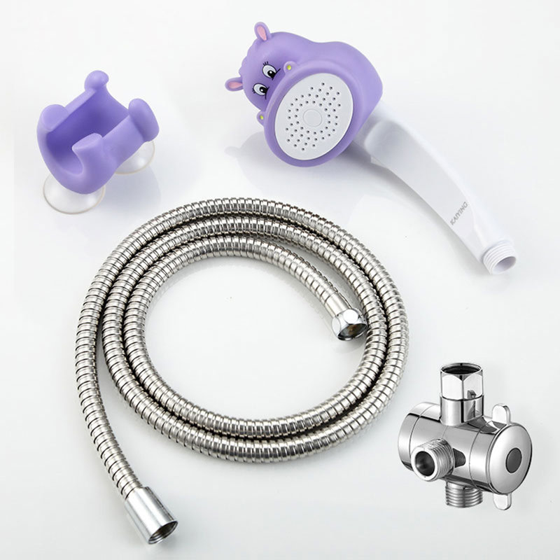 Children's Handheld Shower Head，Kids Showerhead With Hose & Diverter, Hippie, Purple, Hippie, 8.66" H x 3.66" W x 2.95" D