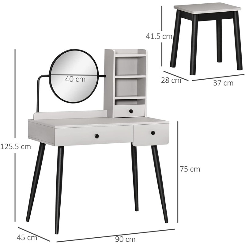 Garside Dressing Table Set with Mirror and Stool, Light Grey