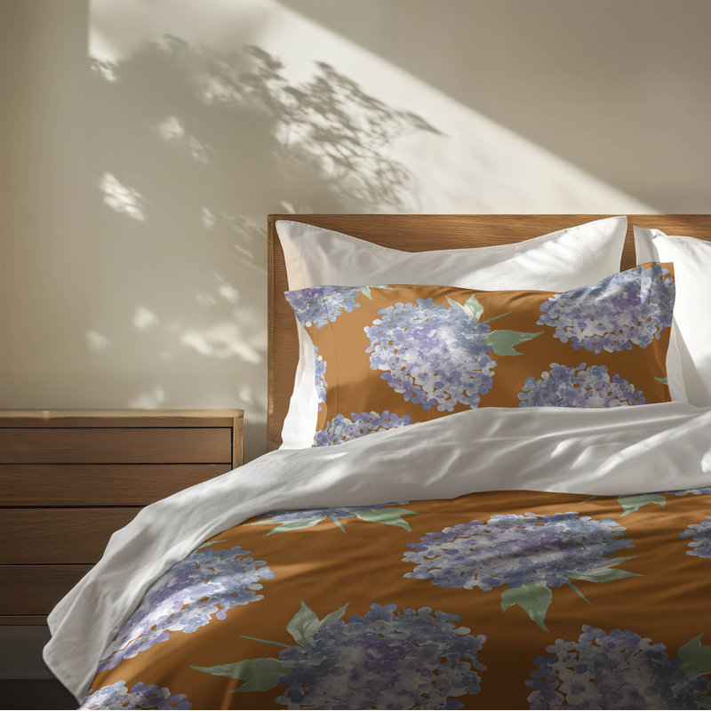 Ensemble d'édredon léger Hydrangea Love, Édredon grand + 2 taies d'oreiller standard, Orange