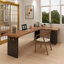 Bureau brun en bois massif en forme de L + fer-108066733-108066728