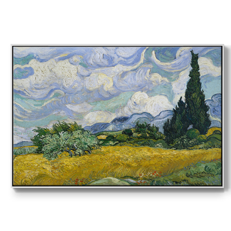 Champ de blé avec cyprès, Blanc, H 27 po x l 41 po x P 2 po