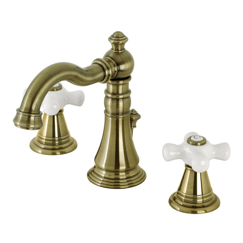 Robinet de salle de bain à large entraxe avec drain American Fauceture Classic, Laiton antique