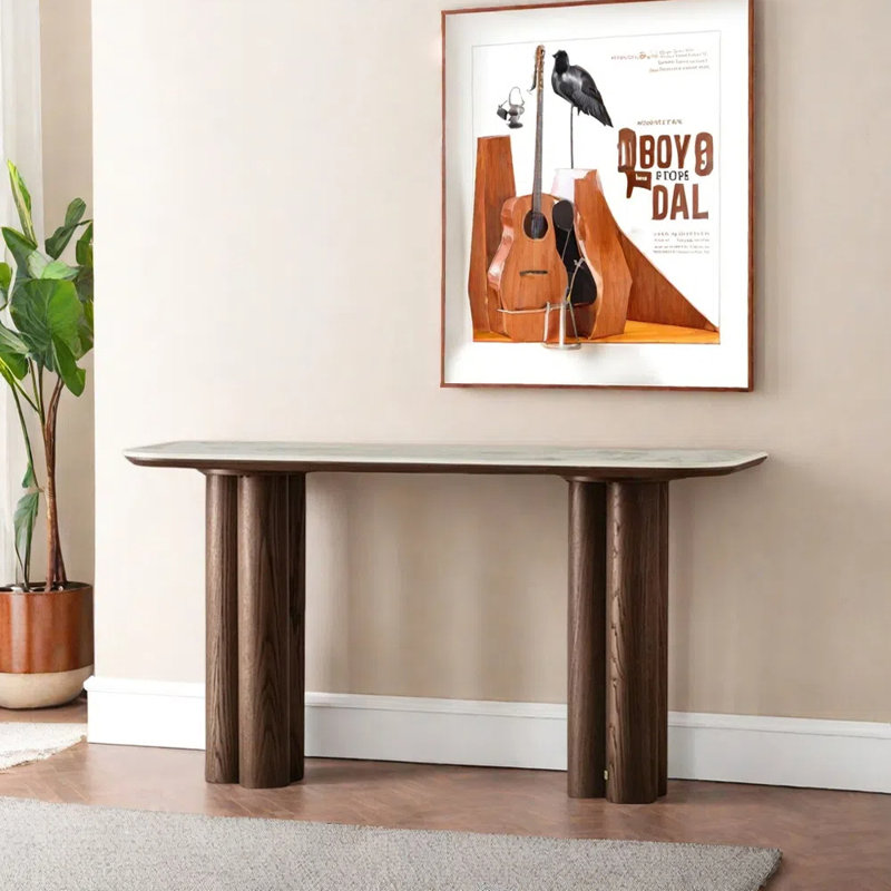 Console de hall d'entrée en bois massif de style rétro, H 31,5 po x l 47,2 po x P 15,7 po