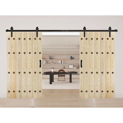 Paneled Wood and Metal Series DIY Double Barn Door with Installation Hardware Kit