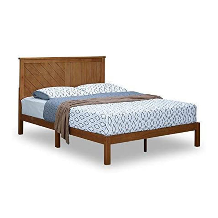 MUSEHOMEINC Solid Wood Platform Bed with Headboard, Rustic Pine Finish, King