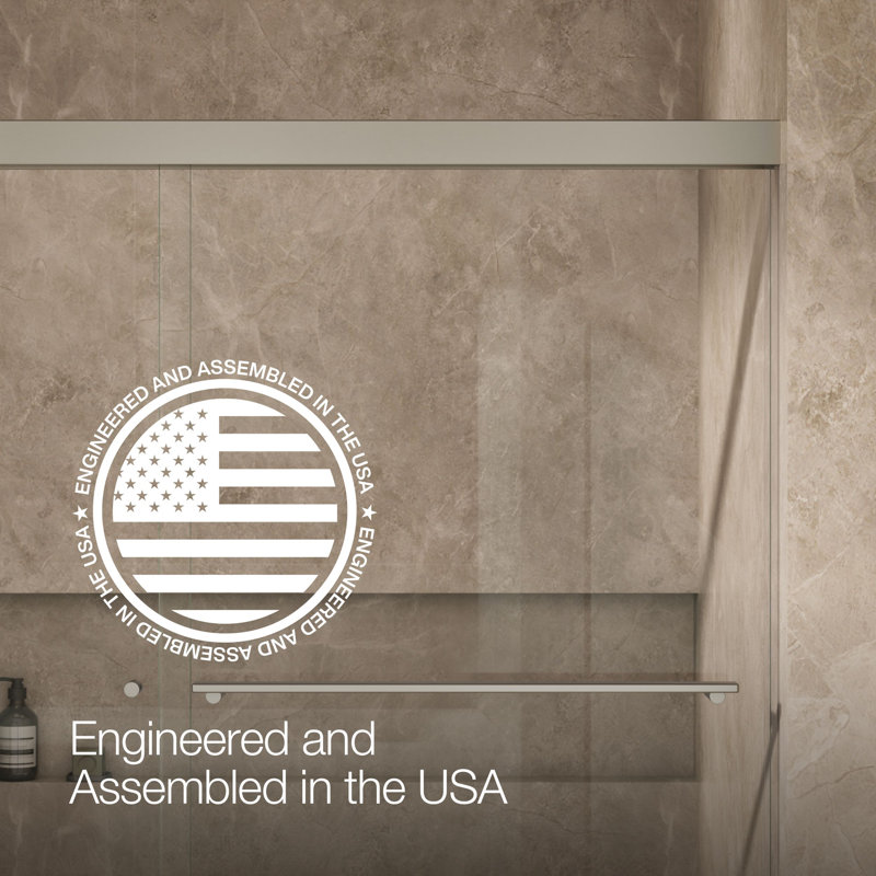 Revel 59.63'' x 55.5'' Double Sliding Bath Door with CleanCoat® Technology, Anodized Brushed Nickel, Crystal Clear