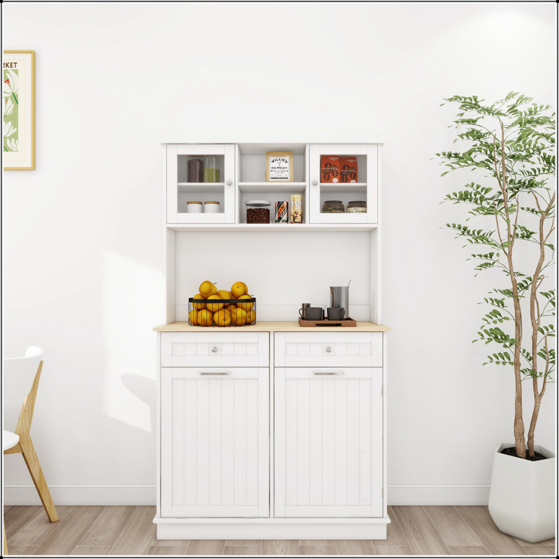 Armoire de rangement pour poubelle de cuisine de 67,7 pouces de hauteur avec 3 tablettes réglables, 2 tiroirs et 1 compartiment à poubelle inclinable pour espaces polyvalents