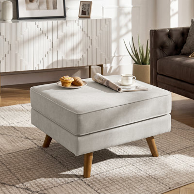 Havens 29.7''W Upholstered Mid-Century Modern Ottoman,Faux Leather Footrest With Soild Wood Legs, Coffee Table Stool For Living Room, Bedroom, Entryway
